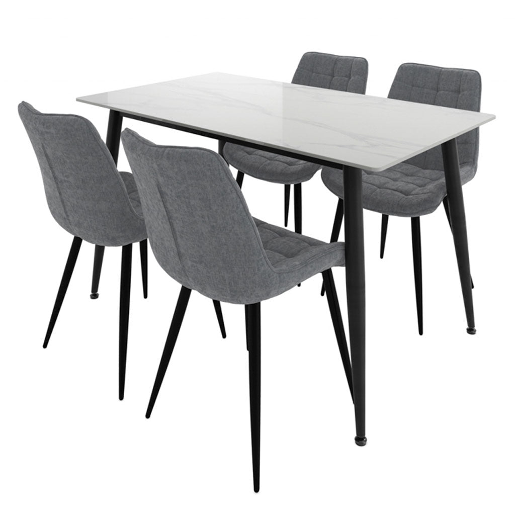 Ceramic Dining Table With 4 Fabric Dining Chairs - Luna