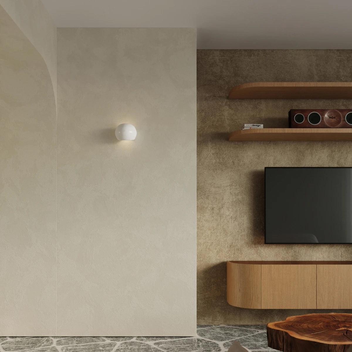 Ceramic Wall Light With High Gloss Globe Lamp - Cafe Au Lait