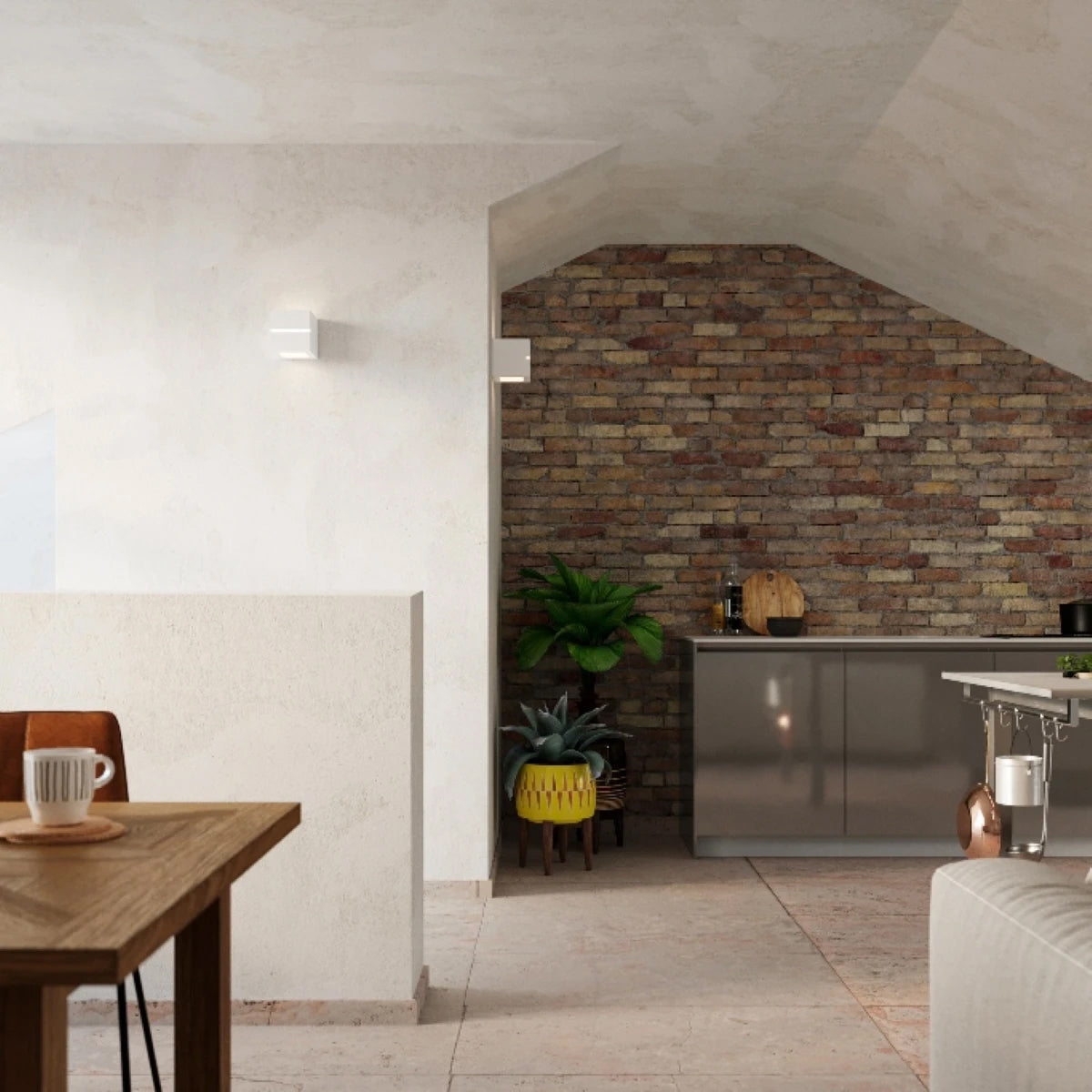 Ceramic Wall Light With Leo Line Glass Lamp - Cafe Au Lait