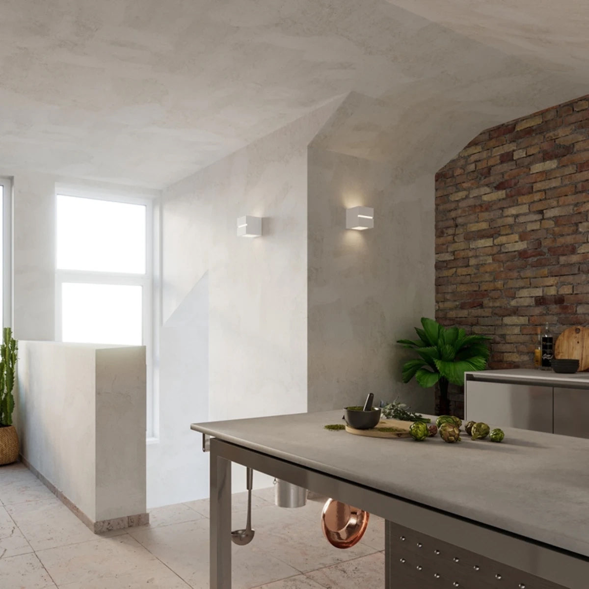 Ceramic Wall Light With Leo Line Glass Lamp - Cafe Au Lait