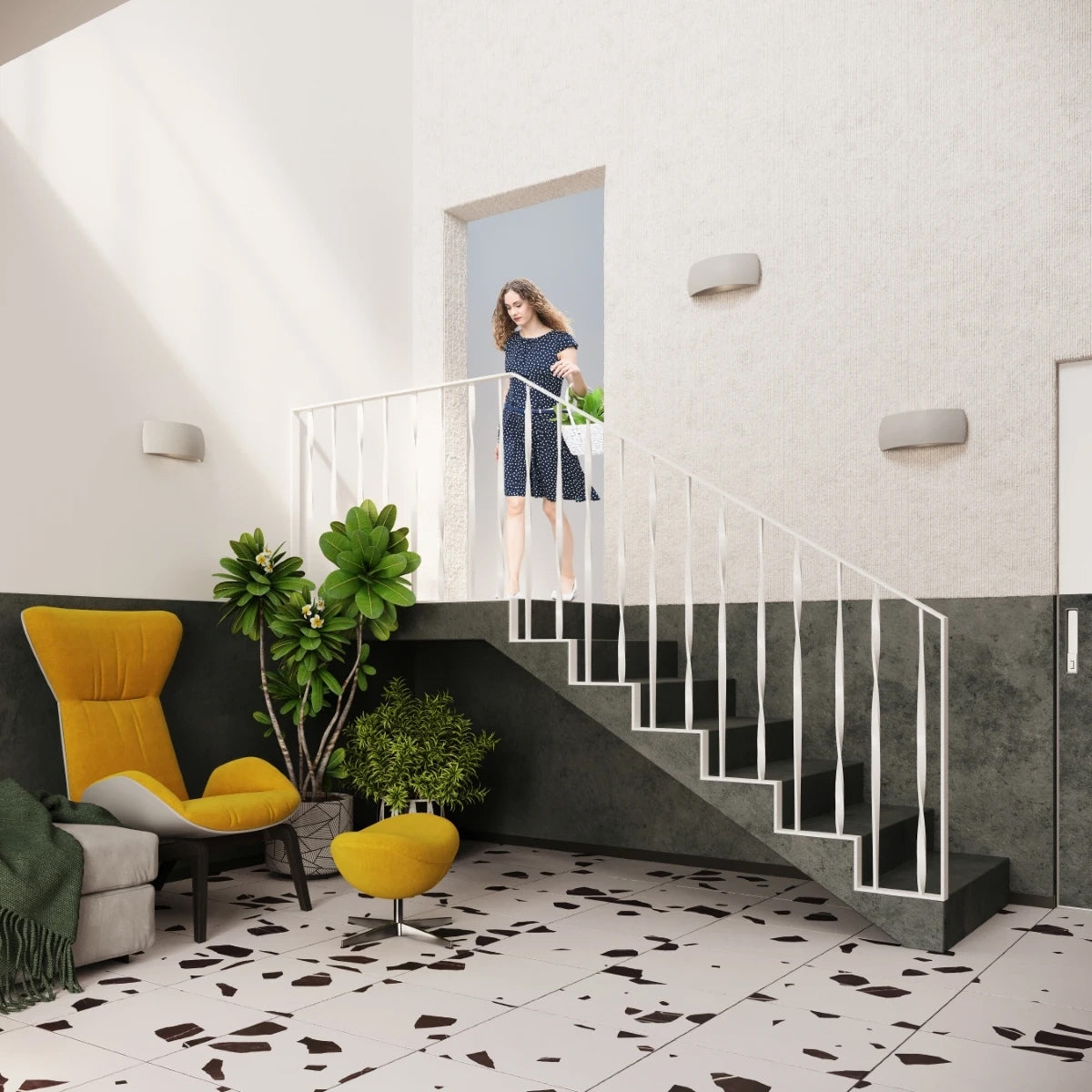 Ceramic Wall Light With Pontius Lamp - Cafe Au Lait