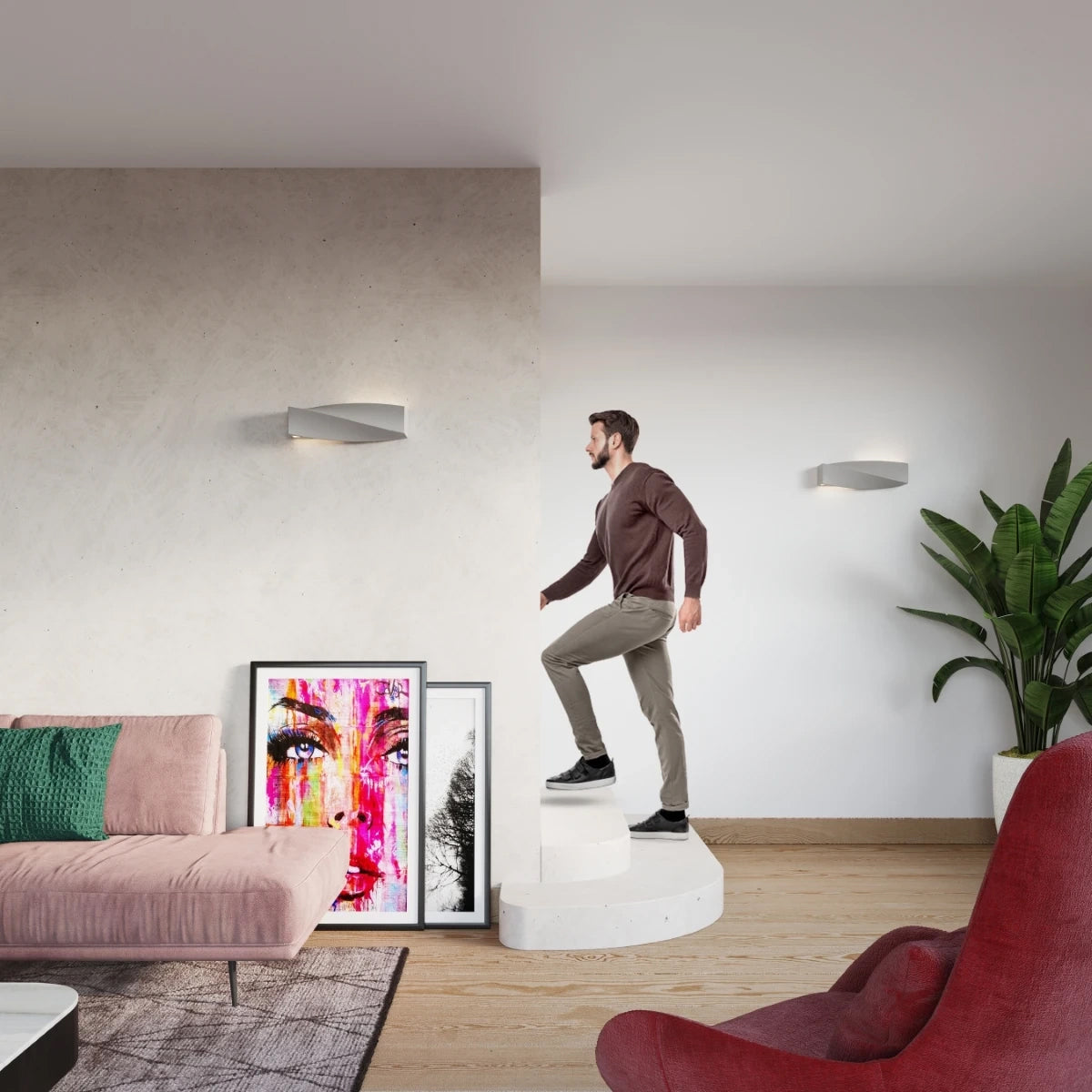 Ceramic Wall Light With Sigma Glass Lamp - Cafe Au Lait