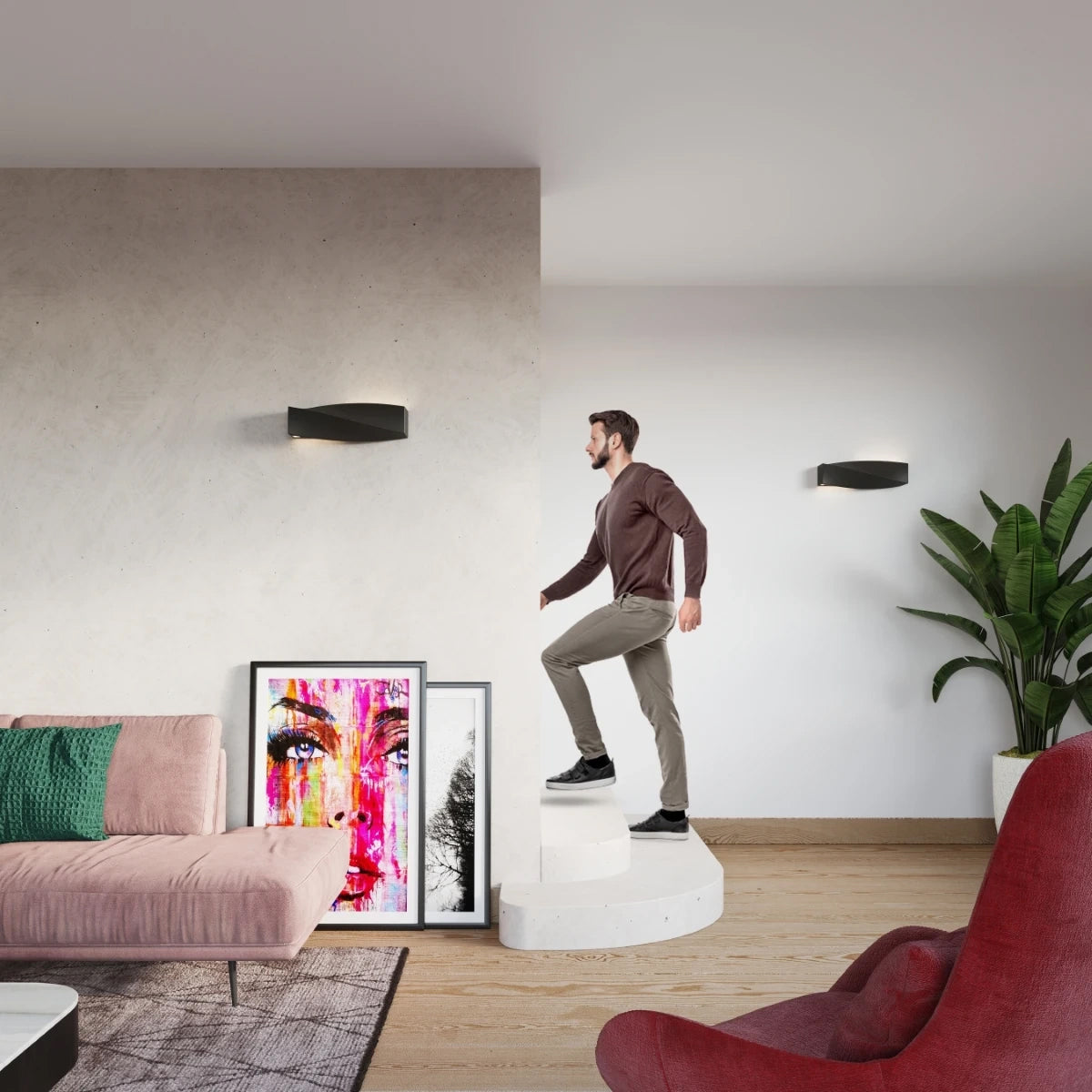 Ceramic Wall Light With Sigma Glass Lamp - Cafe Au Lait