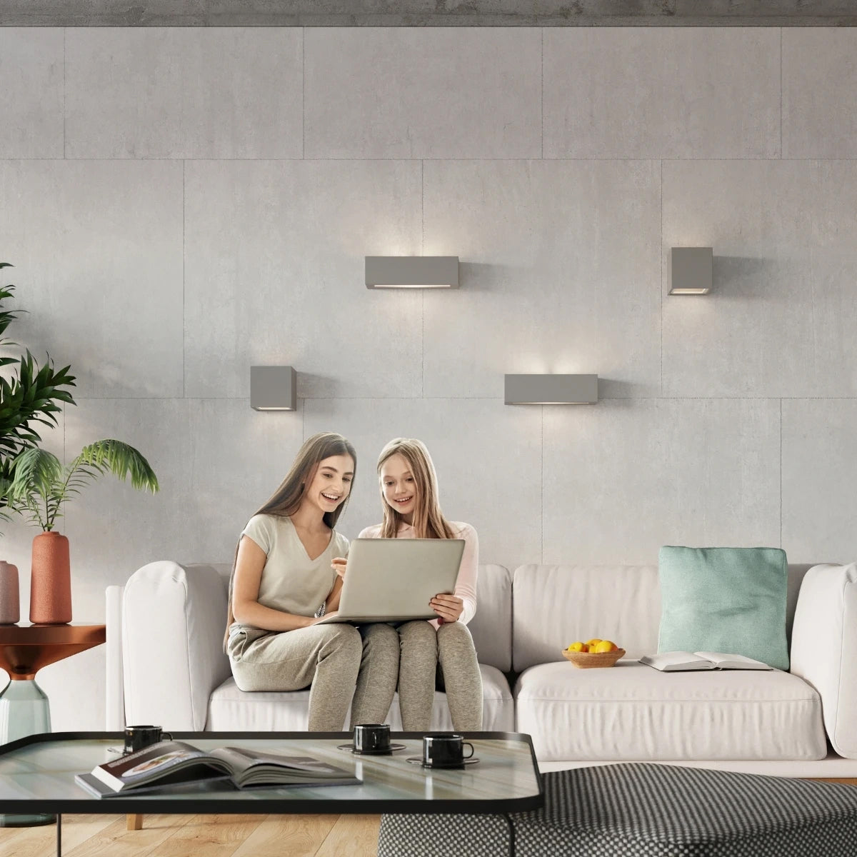 Ceramic Wall Light With Vega Glass Lamp - Cafe Au Lait