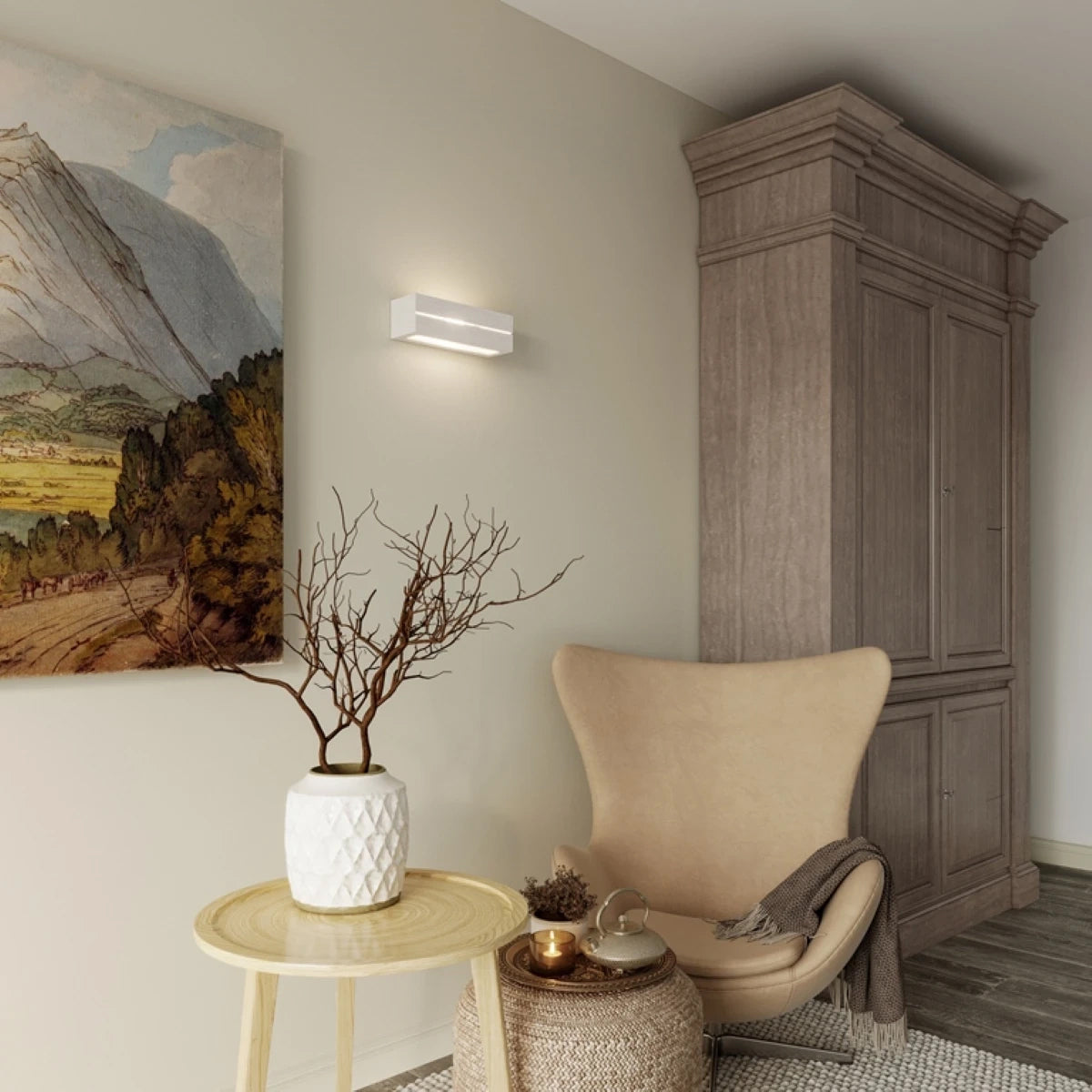 Ceramic Wall Light With Vega Line Glass Lamp - Cafe Au Lait