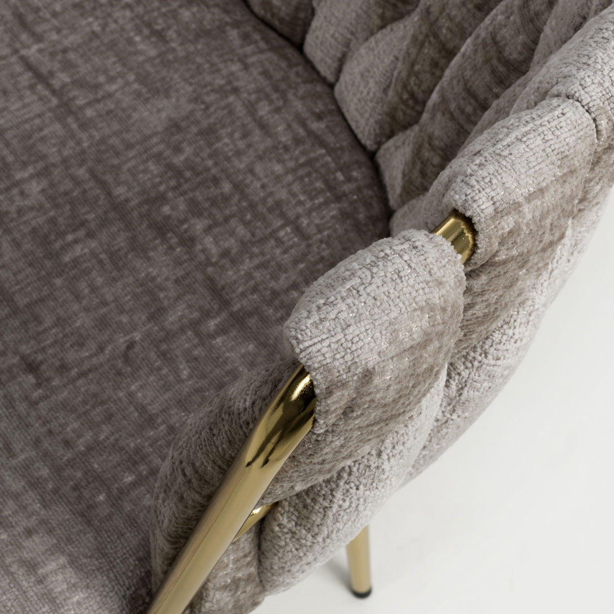 Chenille Effect Fabric Dining Chairs in Set Of 2 With Gold Metal Frame - Ontario