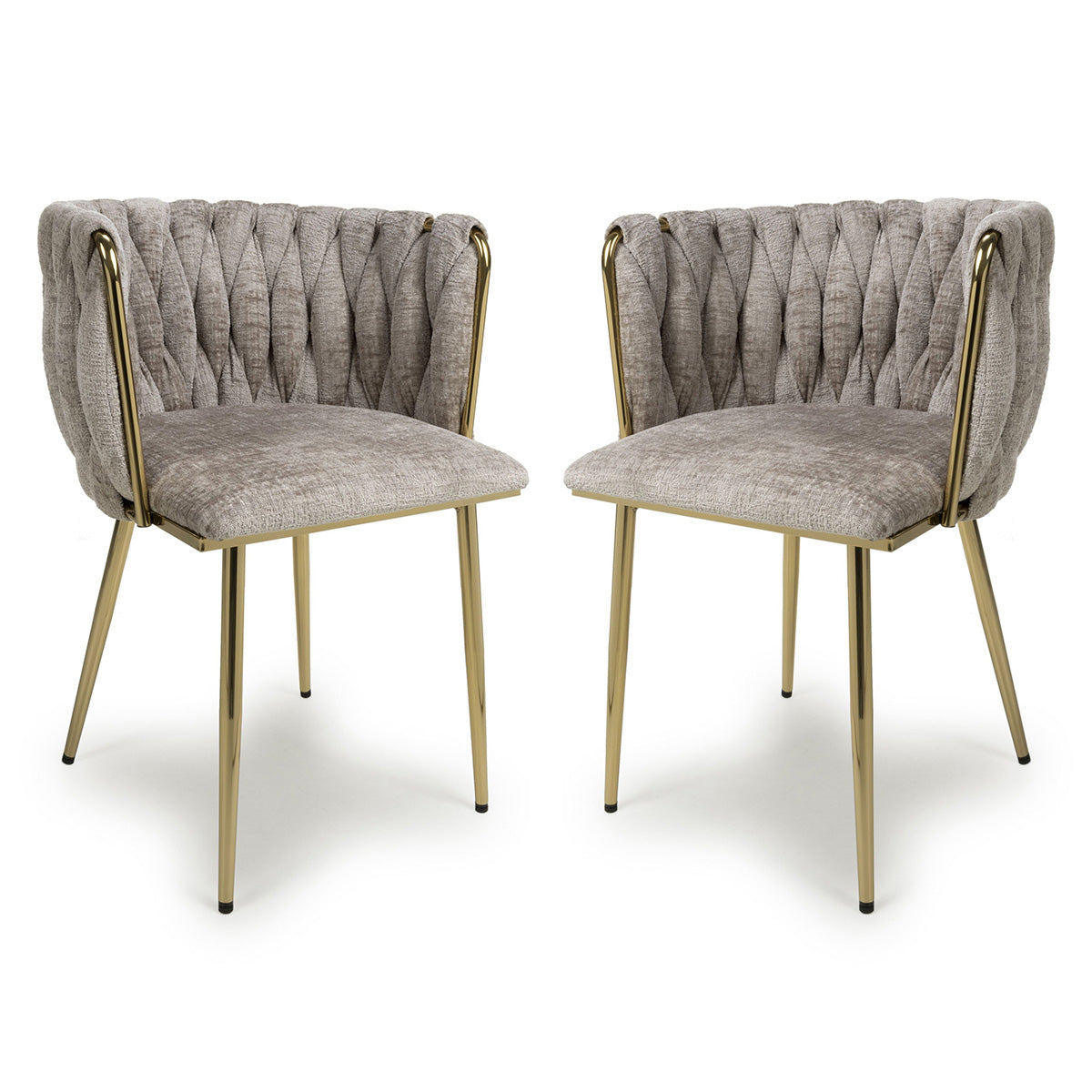 Chenille Effect Fabric Dining Chairs in Set Of 2 With Gold Metal Frame - Ontario