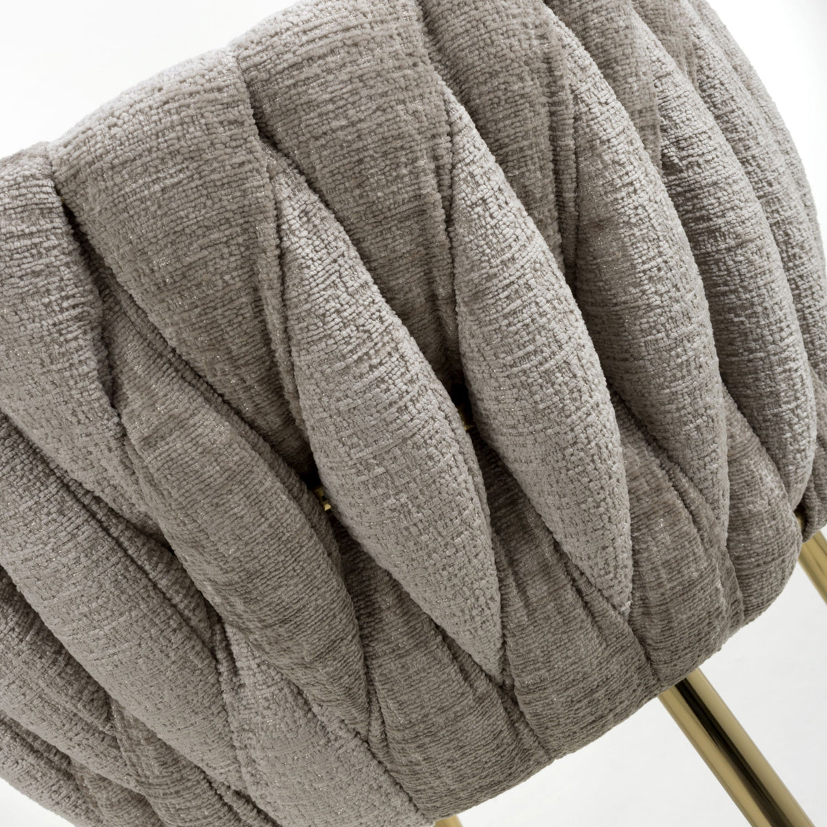 Chenille Effect Fabric Dining Chairs in Set Of 2 With Gold Metal Frame - Ontario