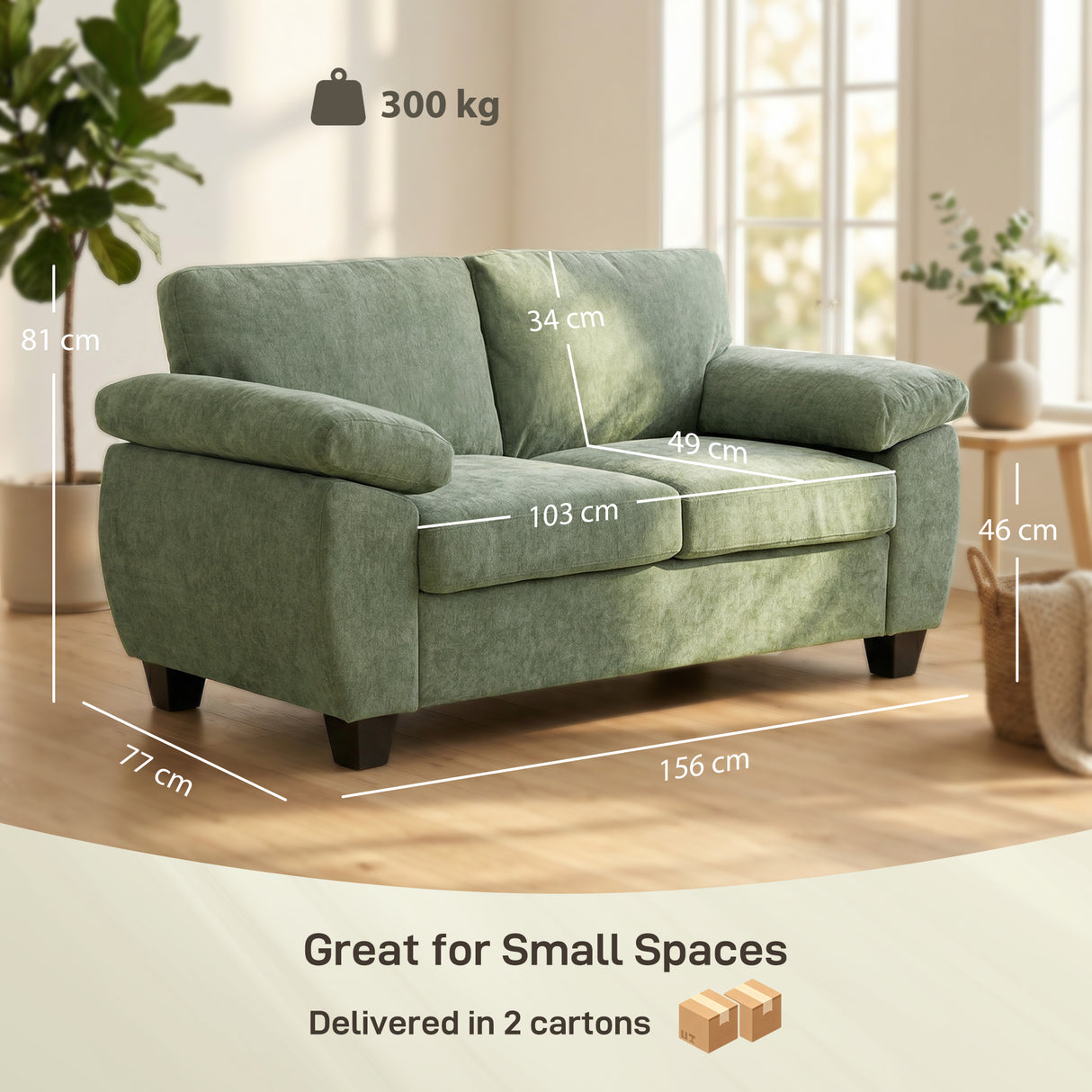 Chenille Fabric 2 Seater Sofa 156cm Wide - Velmora
