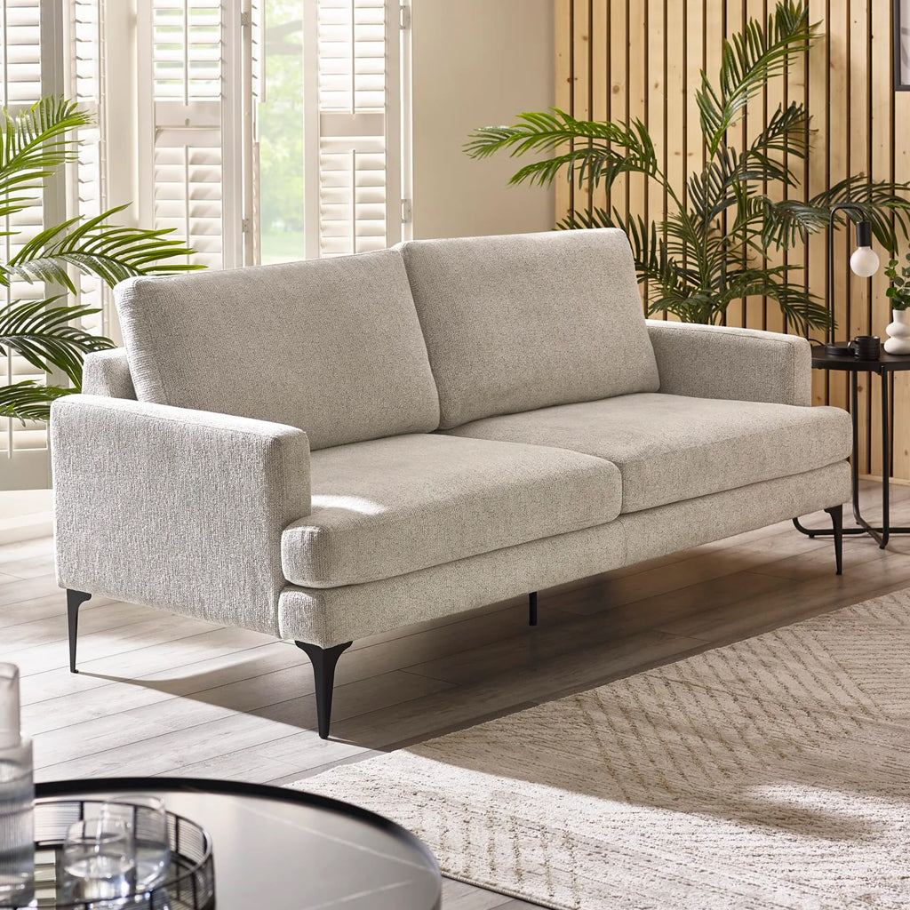 Chenille Fabric 3 Seater Sofa With Slim Black Legs - Carrera