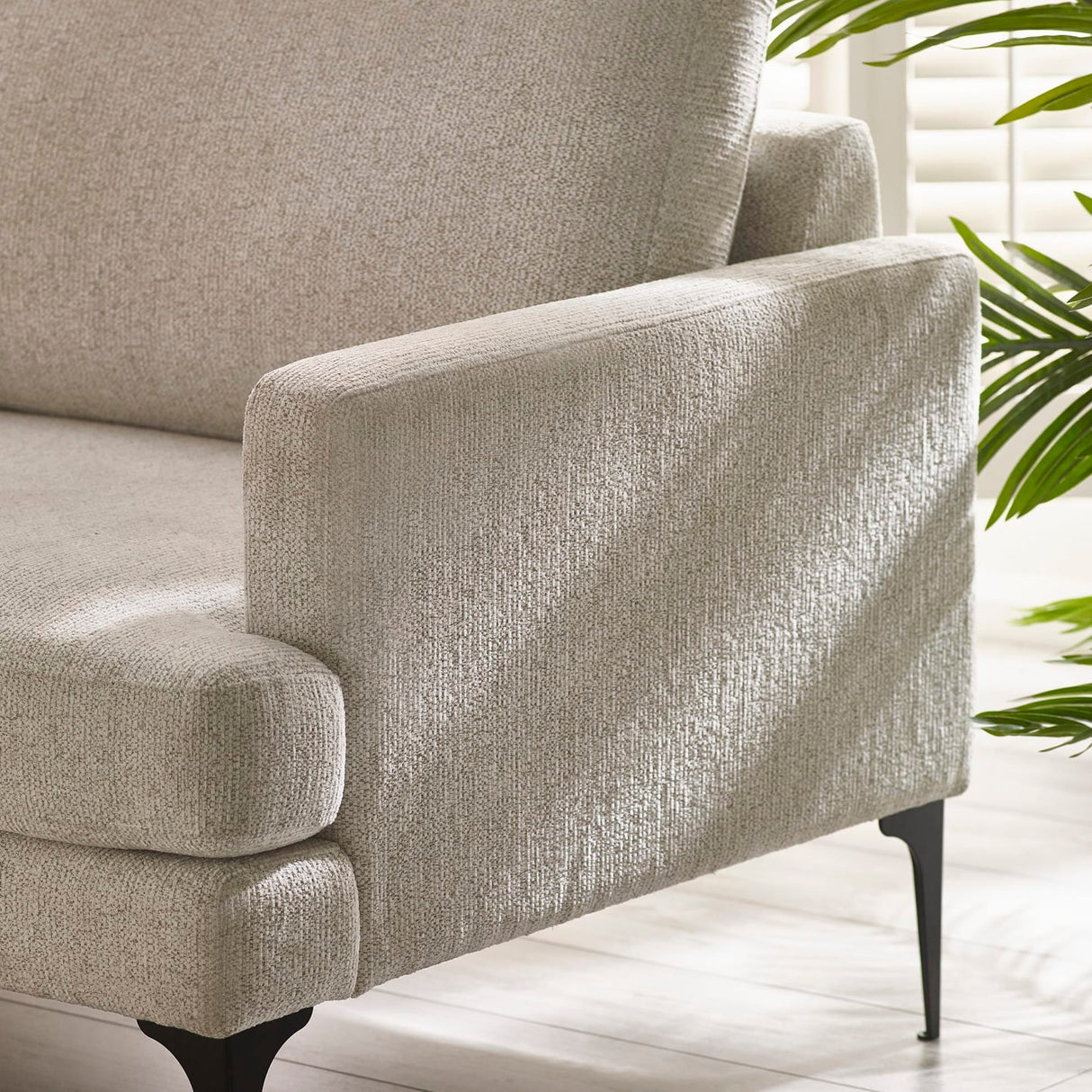 Chenille Fabric 3 Seater Sofa With Slim Black Legs - Carrera