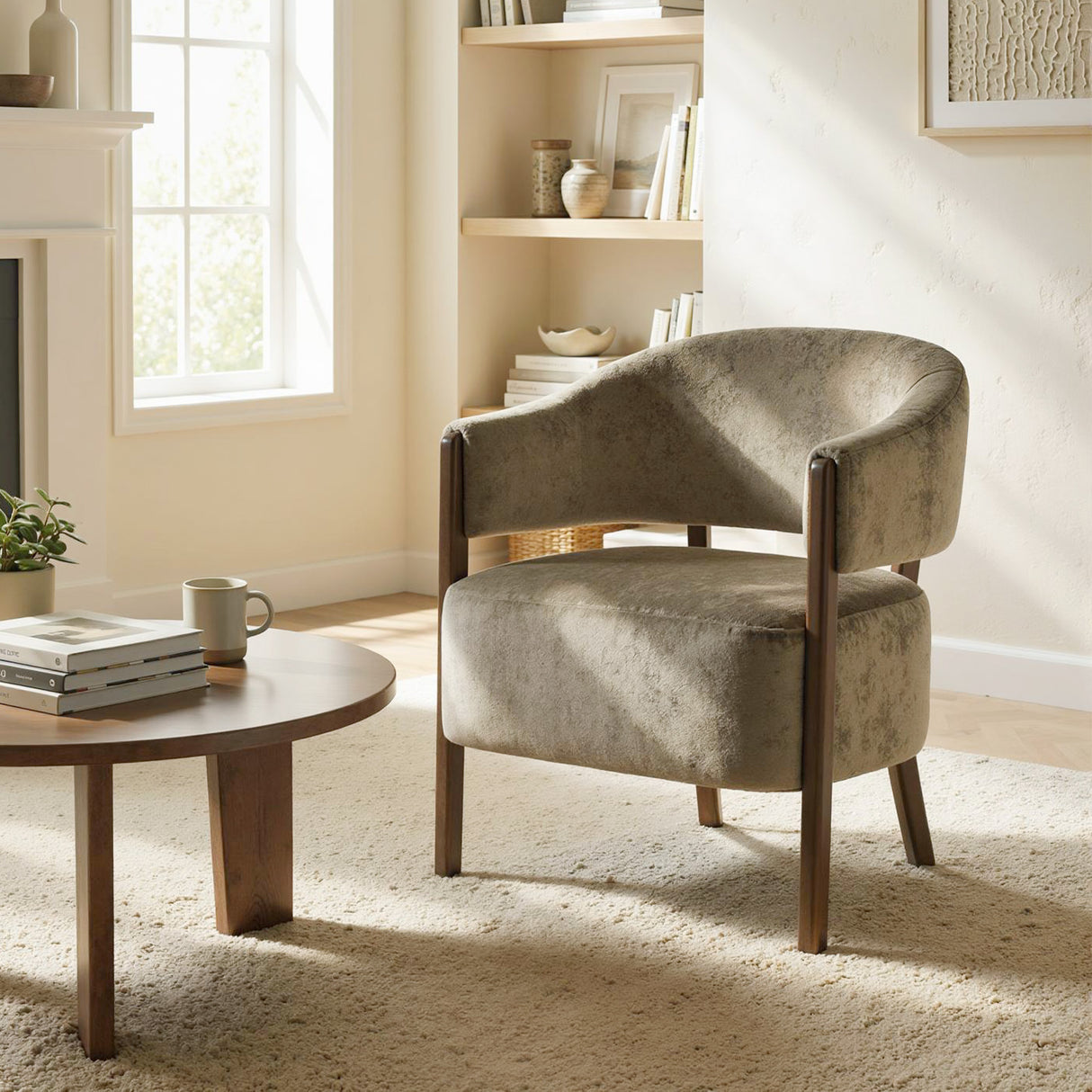 Chenille Fabric Accent Chair 71cm Wide With Wooden Frame - Velmora