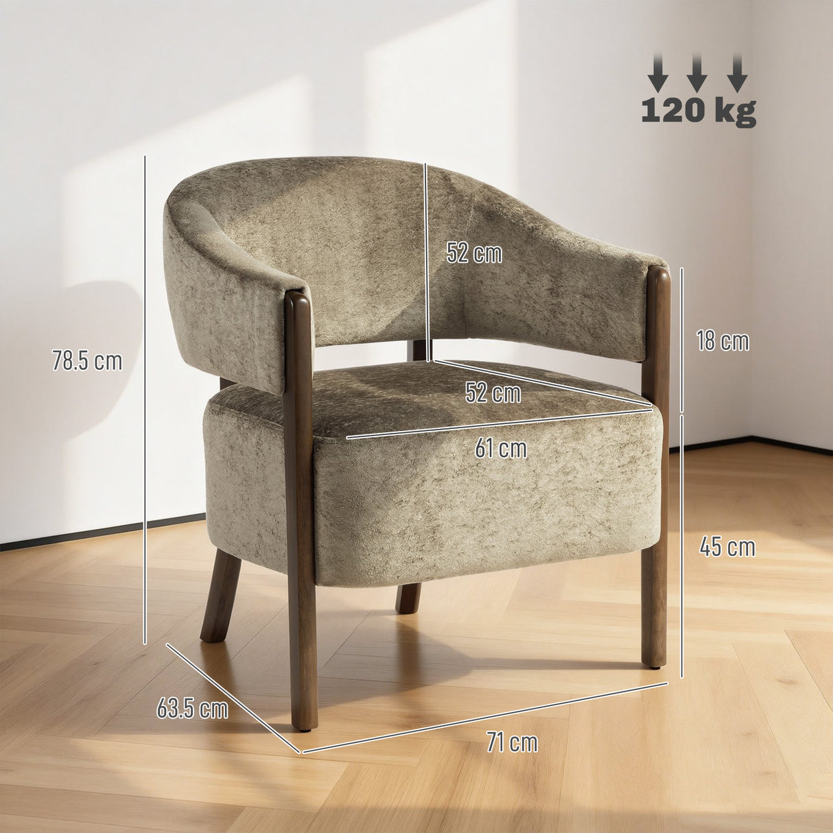 Chenille Fabric Accent Chair 71cm Wide With Wooden Frame - Velmora