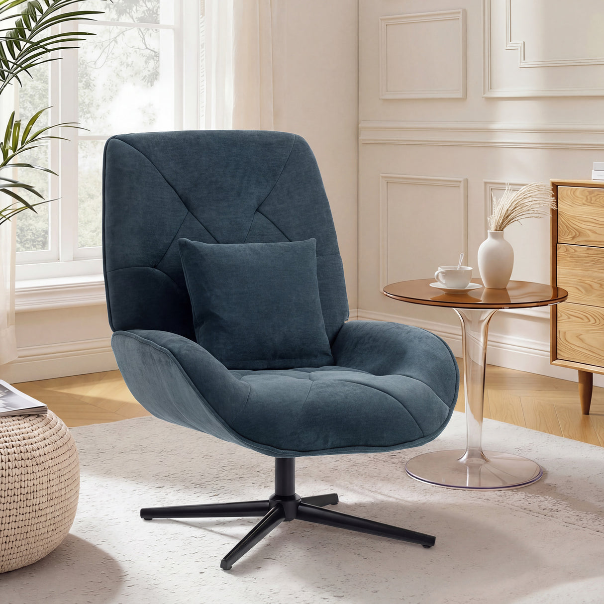 Chenille Fabric Accent Chair 72cm Wide With Lumbar Pillow - Velmora