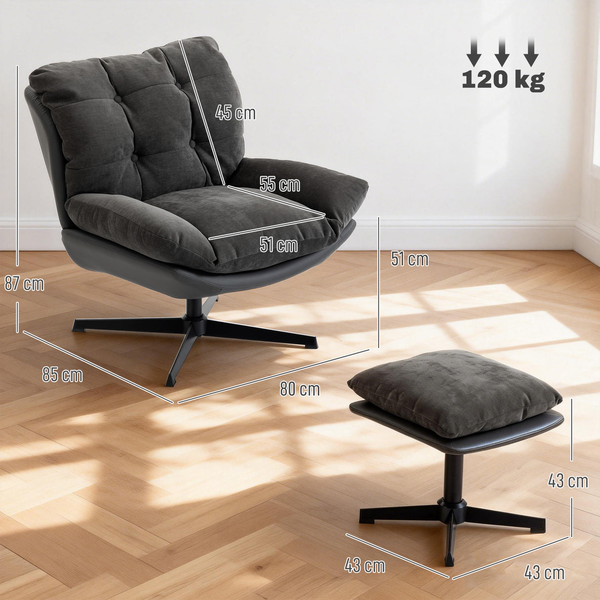 Chenille Fabric Accent Chair 80cm Wide With Footstool - Velmora