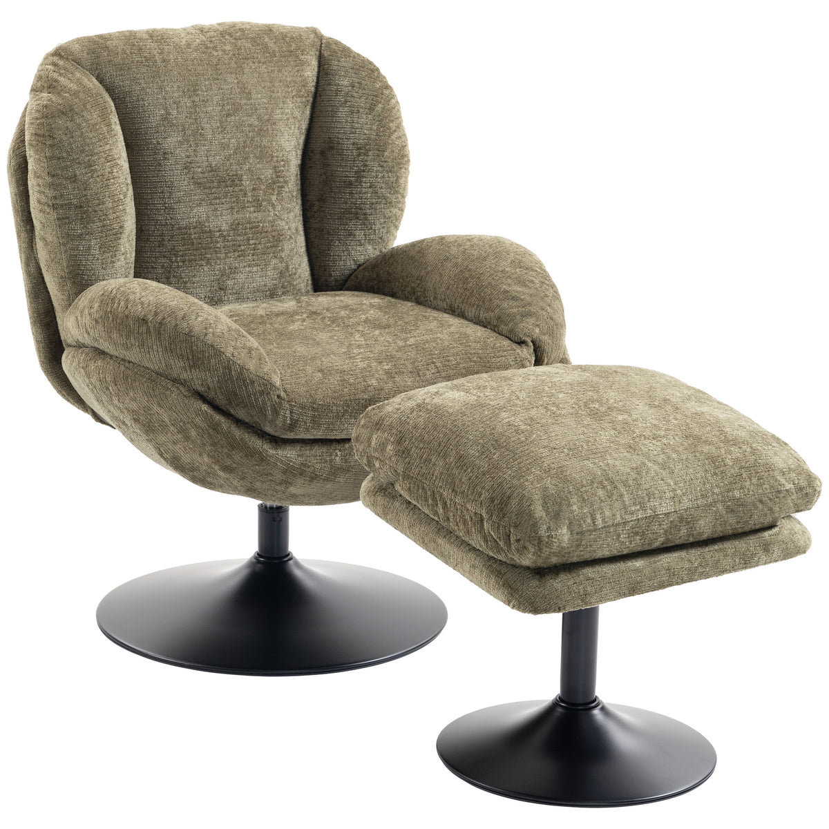 Chenille Fabric Armchair 69cm Wide With Ottoman - Velmora