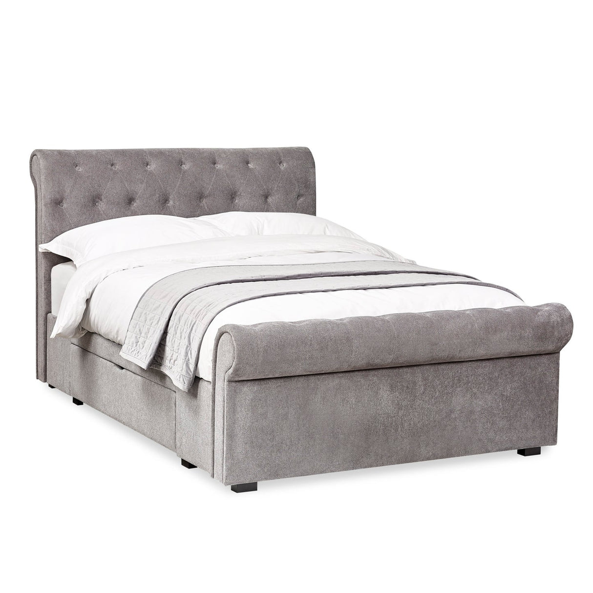 Chenille Fabric Double Bed With 2 Drawers - Ravello
