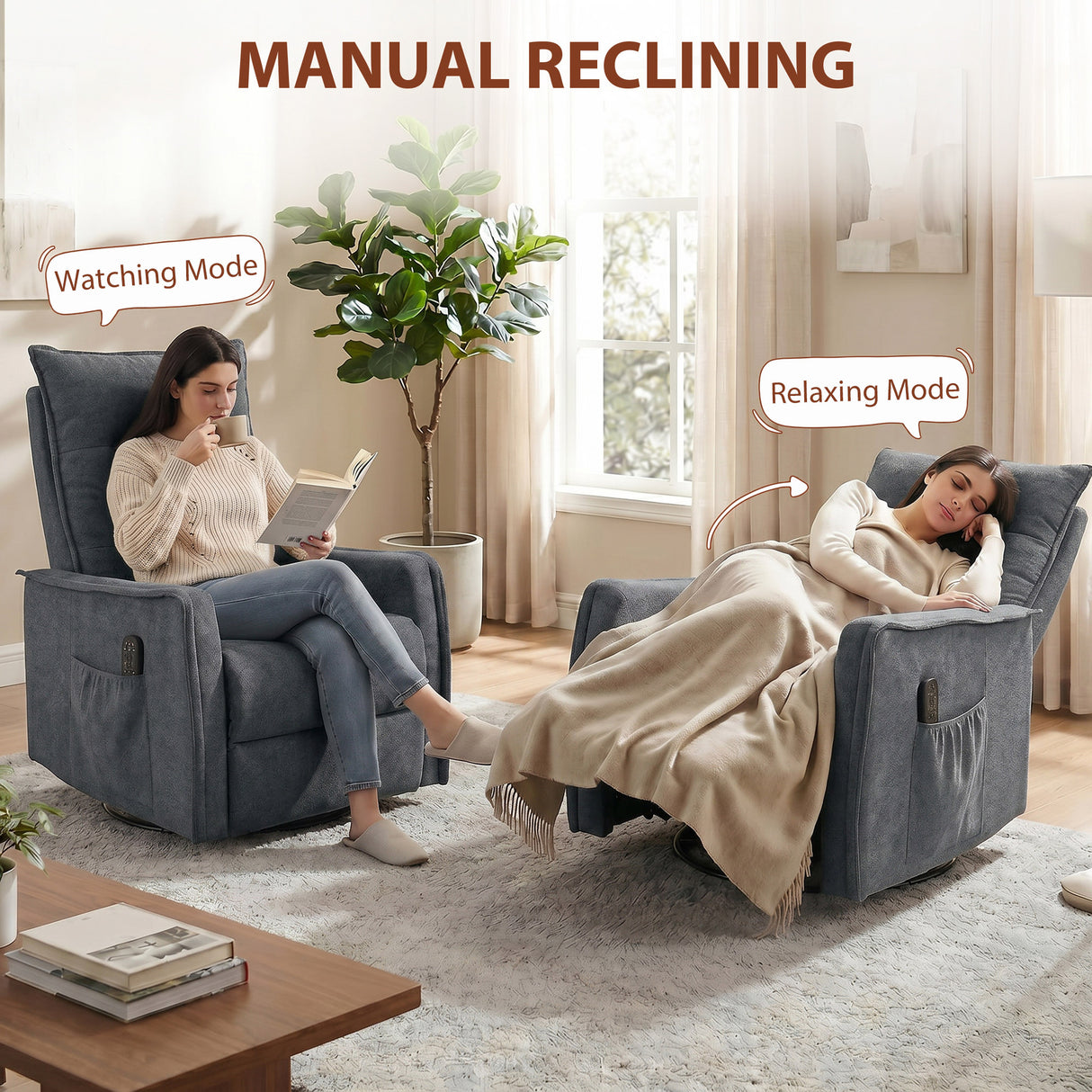 Chenille Fabric Recliner Chair 71cm Wide With Footrest - Velmora