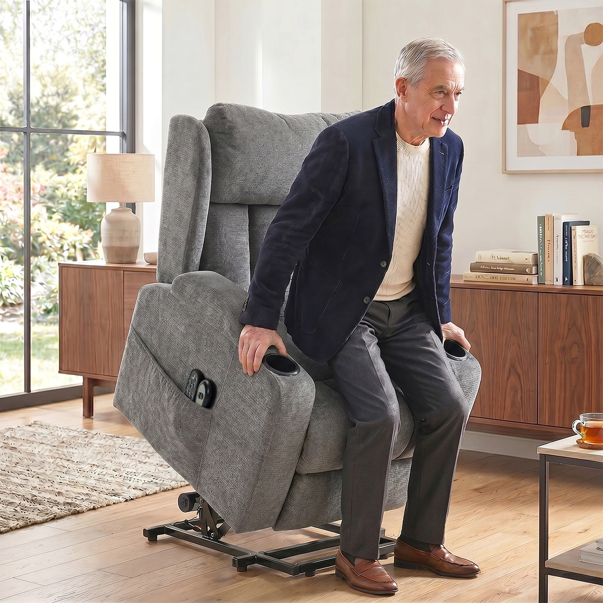 Chenille Fabric Recliner Chair 82cm Wide With Footrest - Velmora