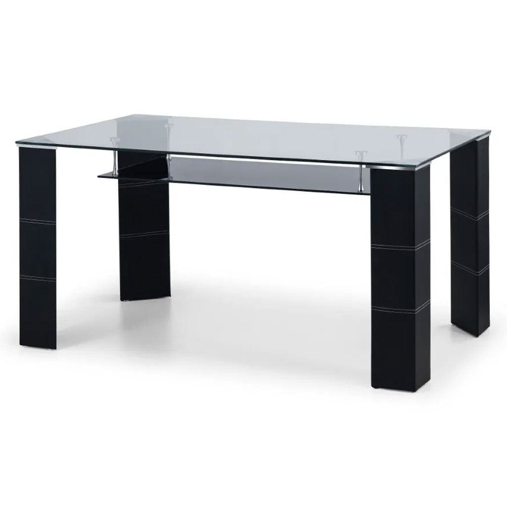 Clear Glass Dining Table for 6 People With Black Faux Leather Legs - Greenwich