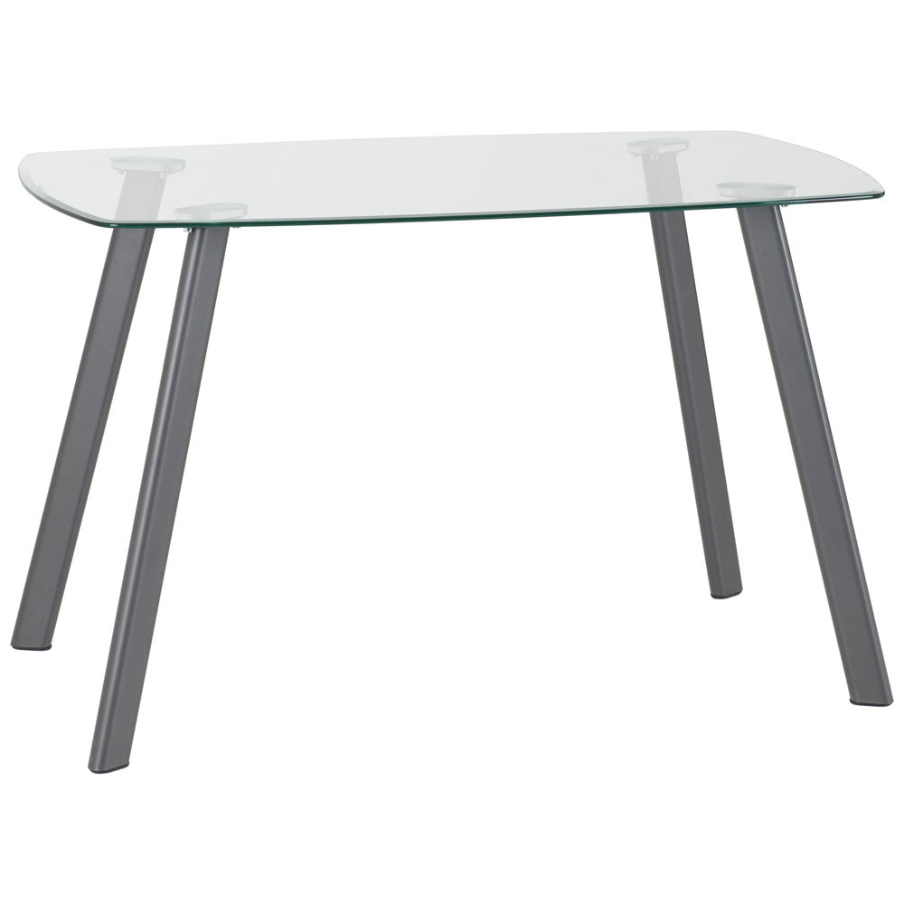 Clear Glass Dining Table With 4 Faux Leather Dining Chairs - Abbey