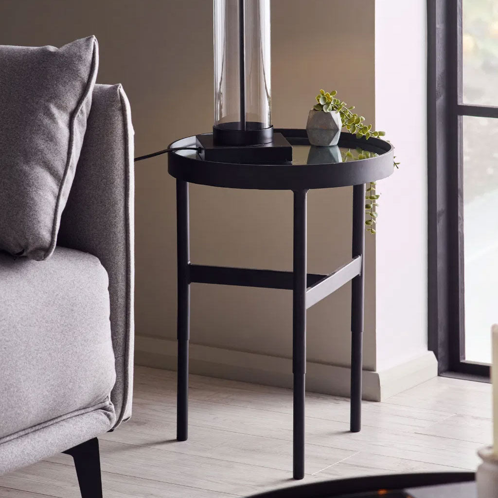 Clear Glass Lamp Table With Metal Frame Round - Franki