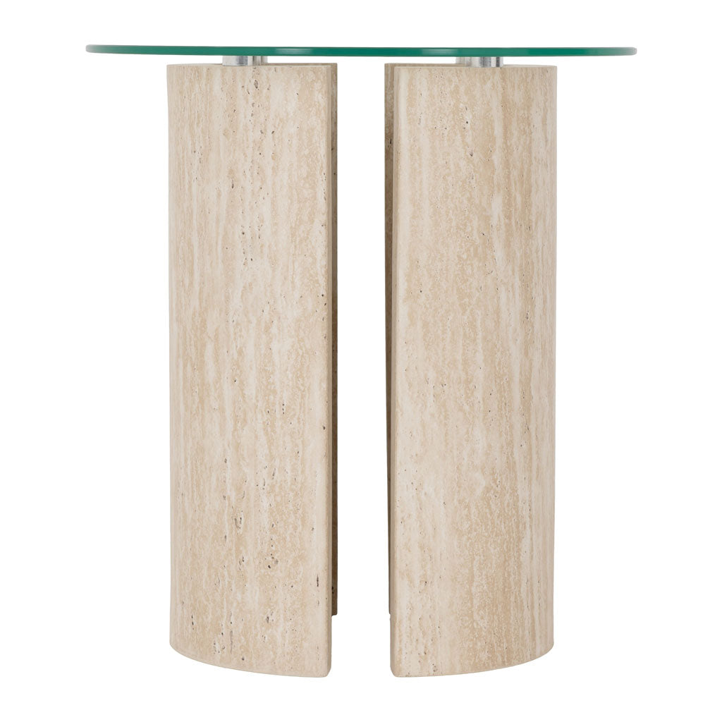Clear Glass Side Table With Cream Marble Effect Base - Modena