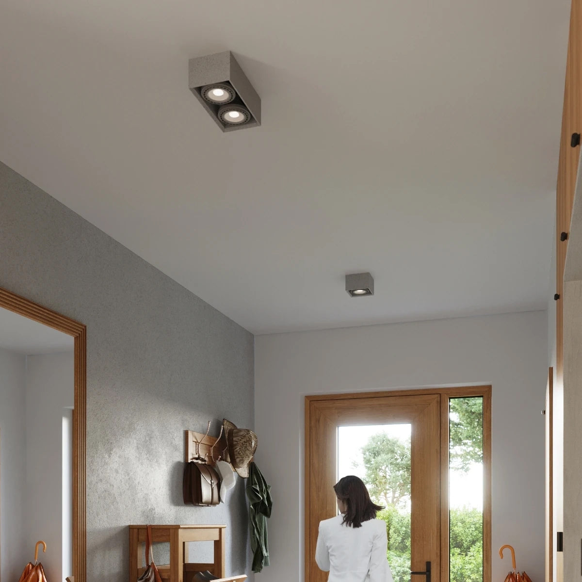 Concrete Ceiling Light With 2 Quatro Lamps - Persian Indigo