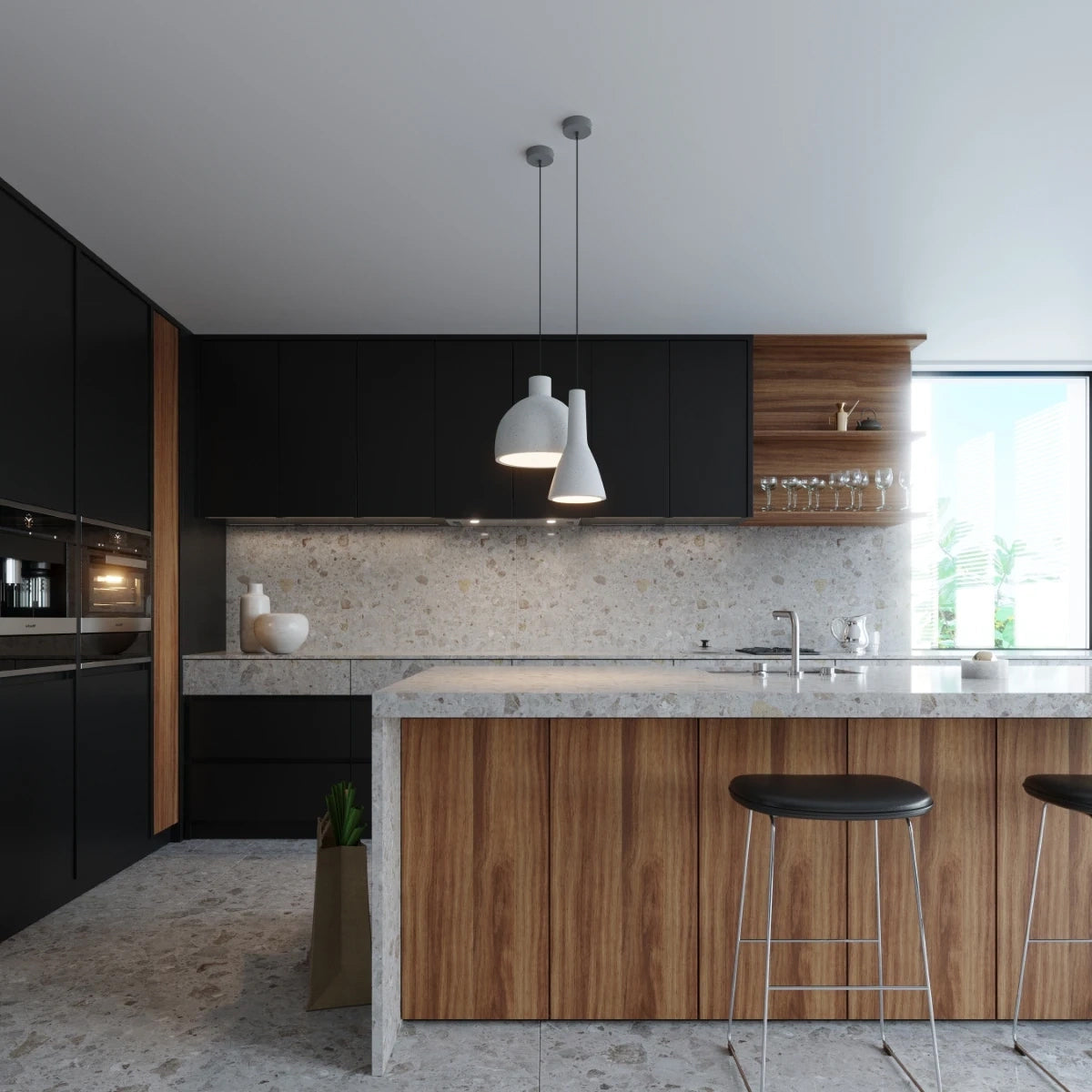 Concrete Pendant Light With Damaso Lamp - Persian Indigo