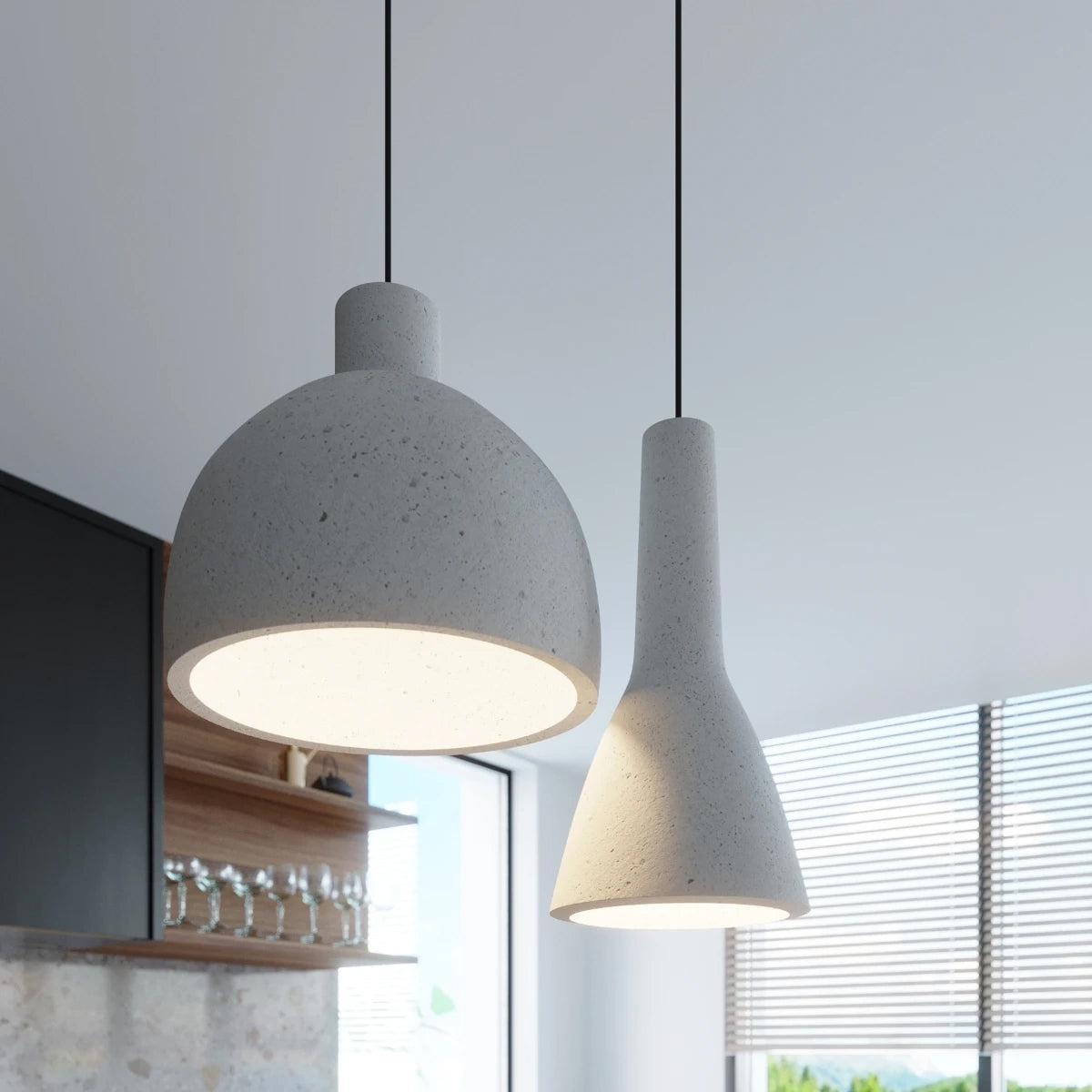 Concrete Pendant Light With Damaso Lamp - Persian Indigo
