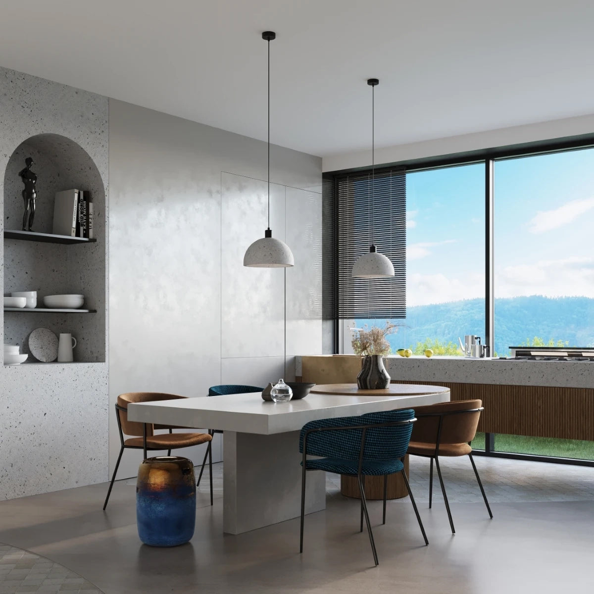 Concrete Pendant Light With Pablito Lamp - Persian Indigo