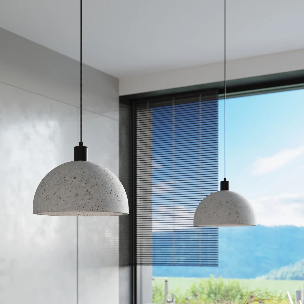 Concrete Pendant Light With Pablito Lamp - Persian Indigo