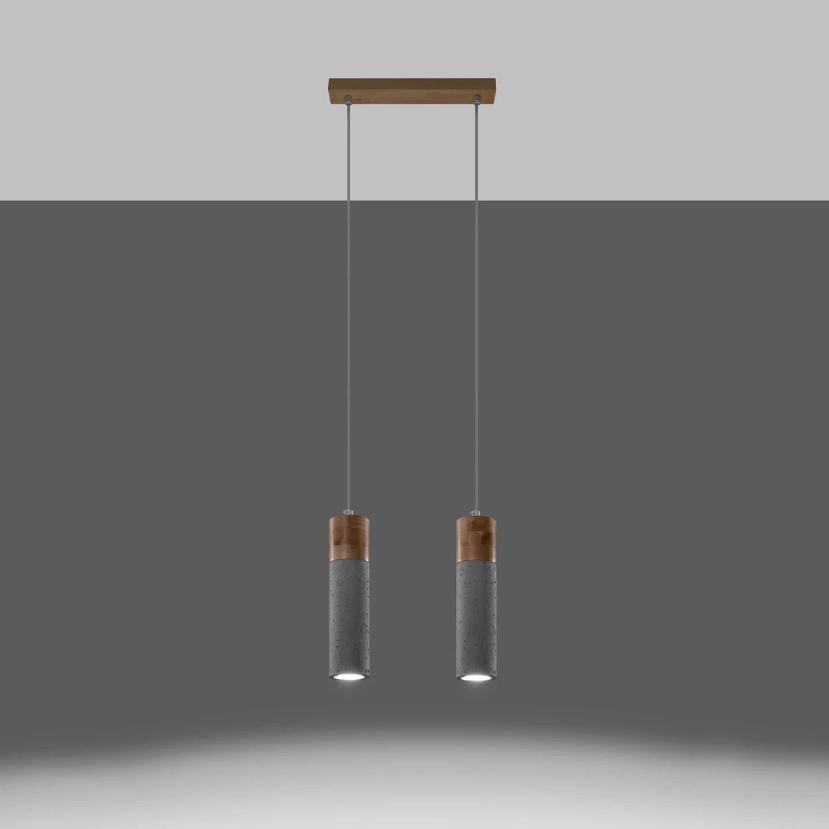 Concrete Pendant Light With Zane 2 Wooden Lamps - Persian Indigo