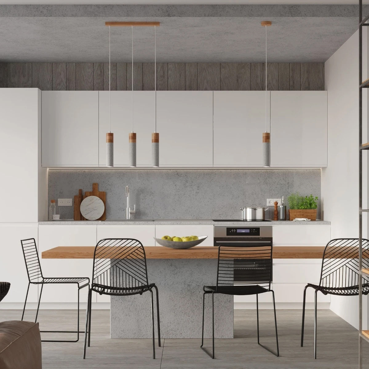 Concrete Pendant Light With Zane 2 Wooden Lamps - Persian Indigo