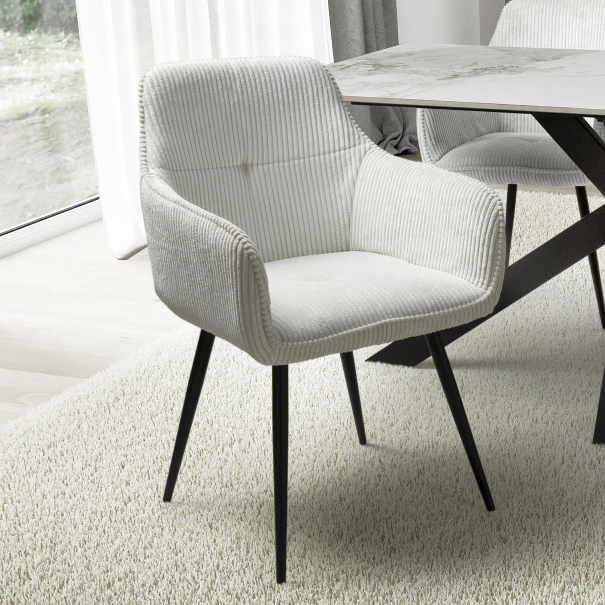 Corduroy Fabric Dining Chairs in Set Of 2 With Black Metal Legs - Denver