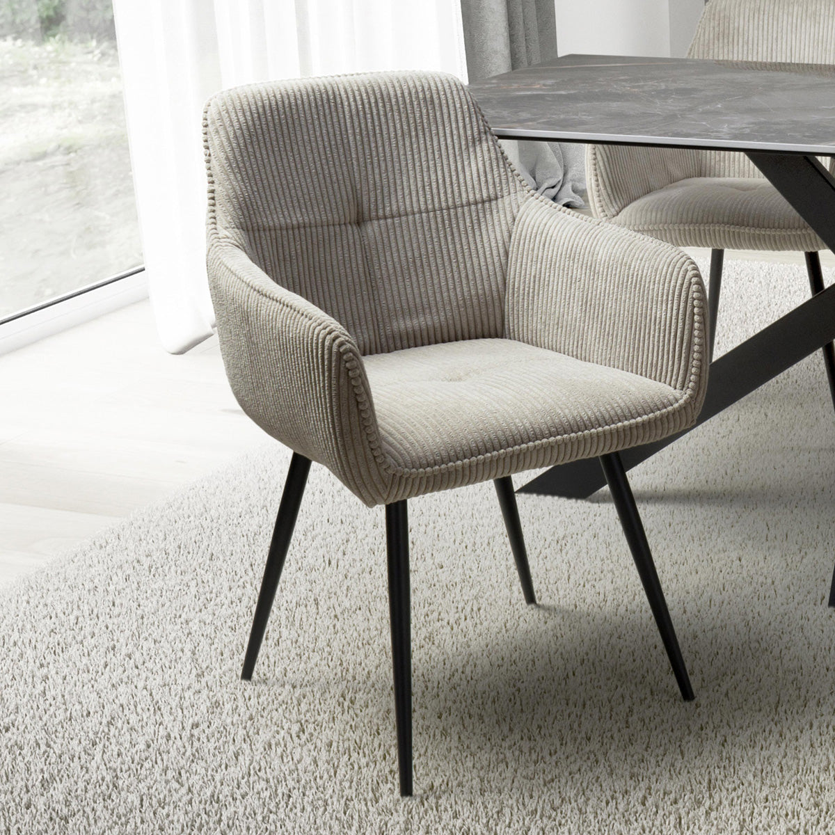 Corduroy Fabric Dining Chairs in Set Of 2 With Black Metal Legs - Denver