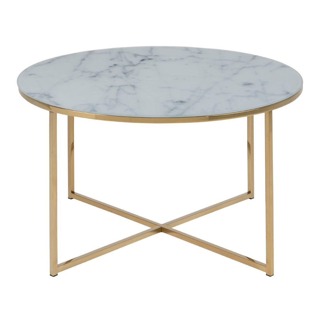 Crystal Clear Marble Effect Glass Top Coffee Table Round - Alisma