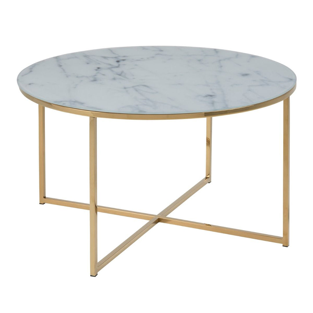 Crystal Clear Marble Effect Glass Top Coffee Table Round - Alisma