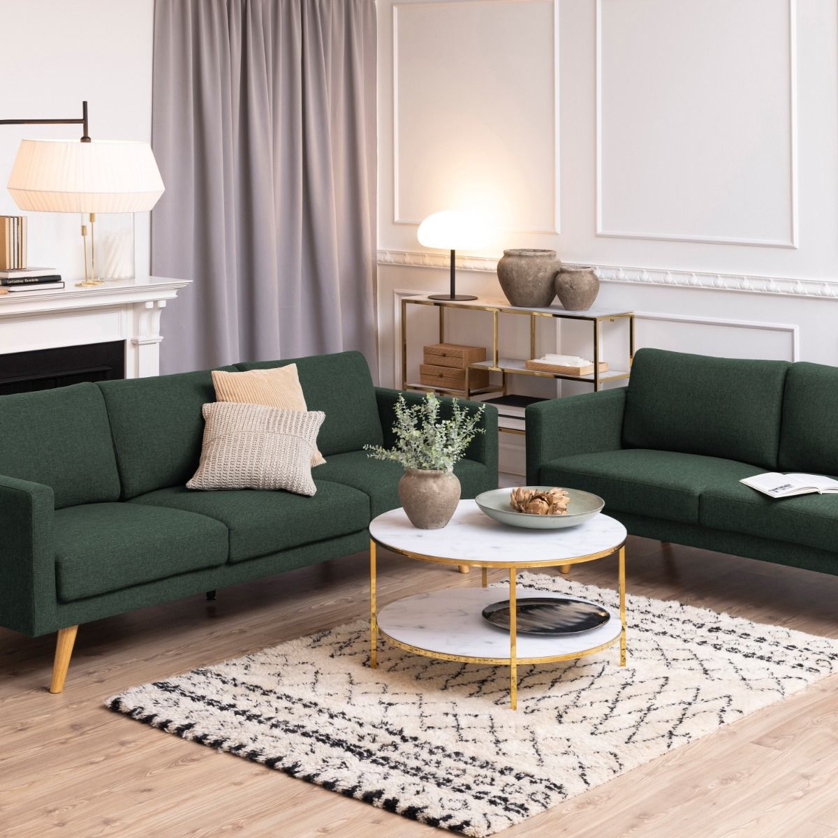 Crystal Clear Marble Effect Glass Top Coffee Table Round With Shelf - Alisma