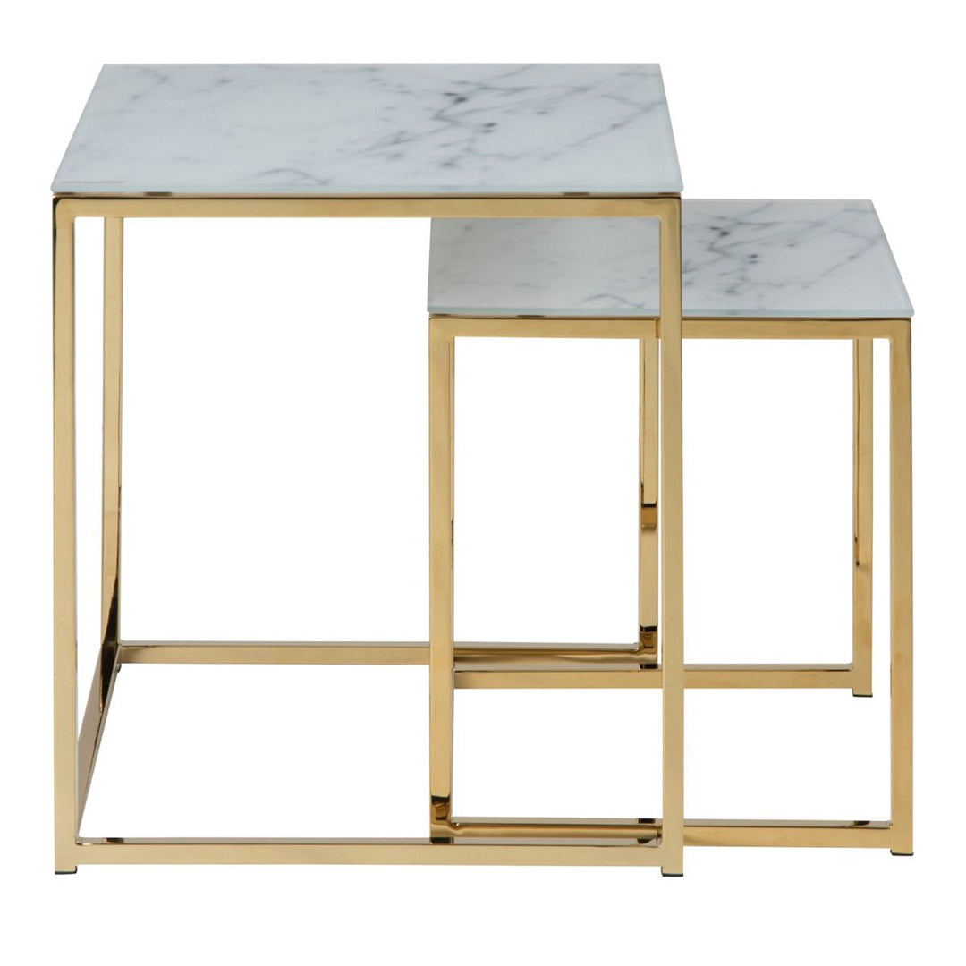 Crystal Clear Marble Effect Glass Top Nest Of 2 Tables - Alisma