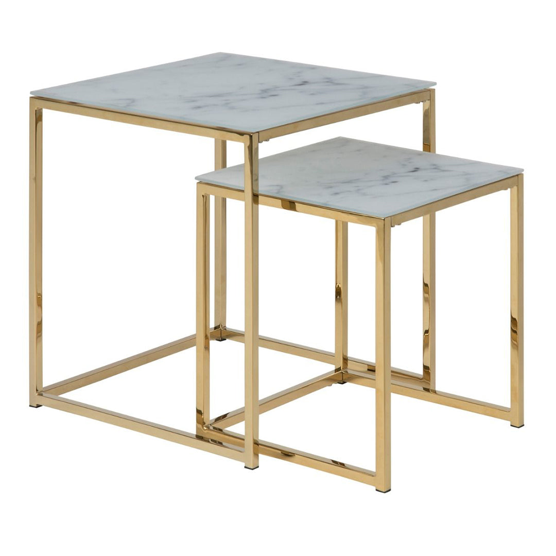 Crystal Clear Marble Effect Glass Top Nest Of 2 Tables - Alisma