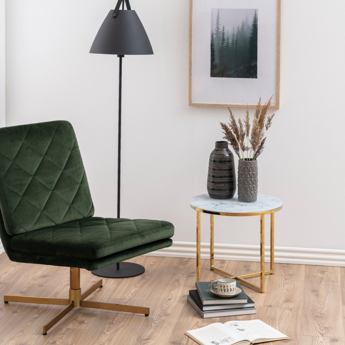 Crystal Clear Marble Effect Glass Top Side Table Round - Alisma