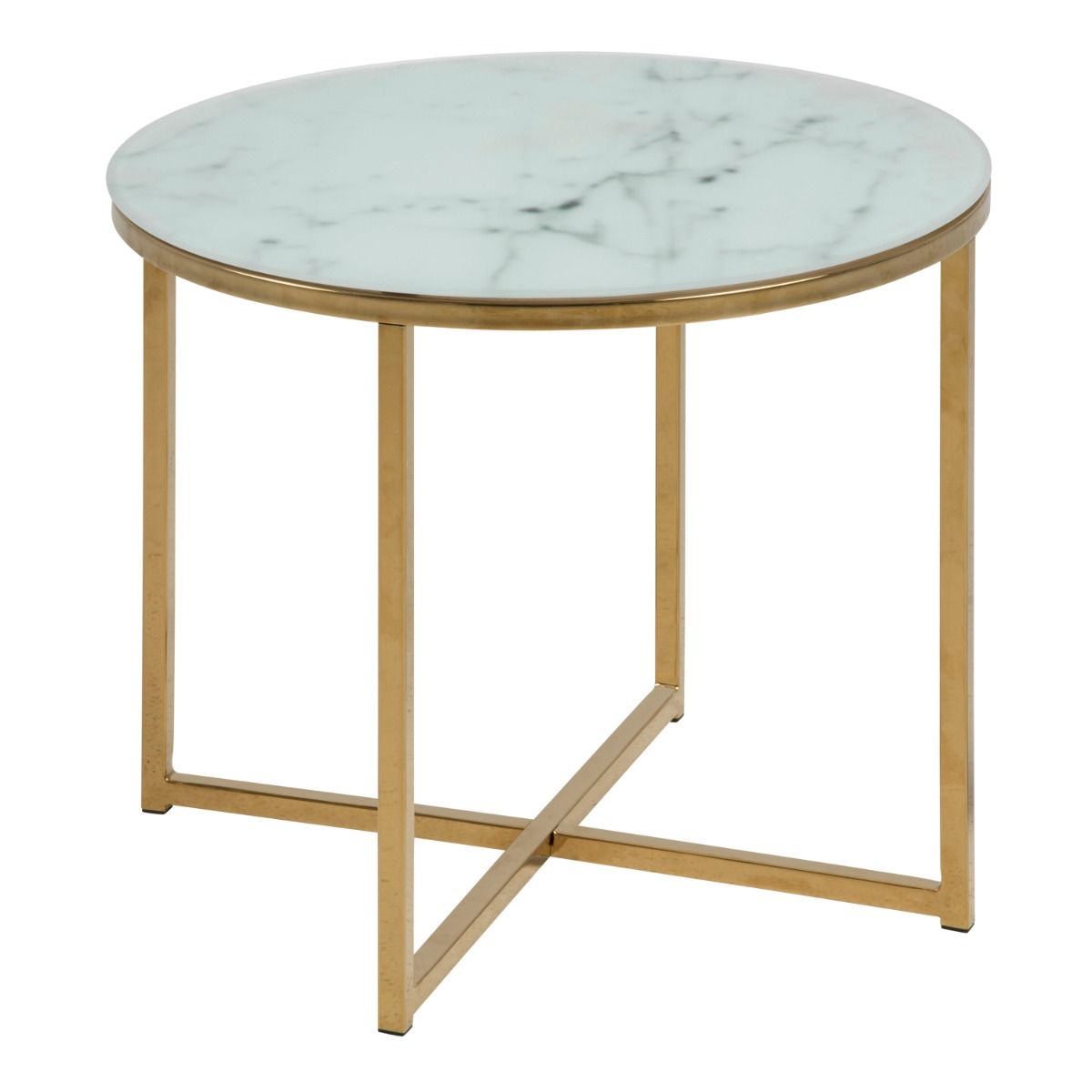 Crystal Clear Marble Effect Glass Top Side Table Round - Alisma
