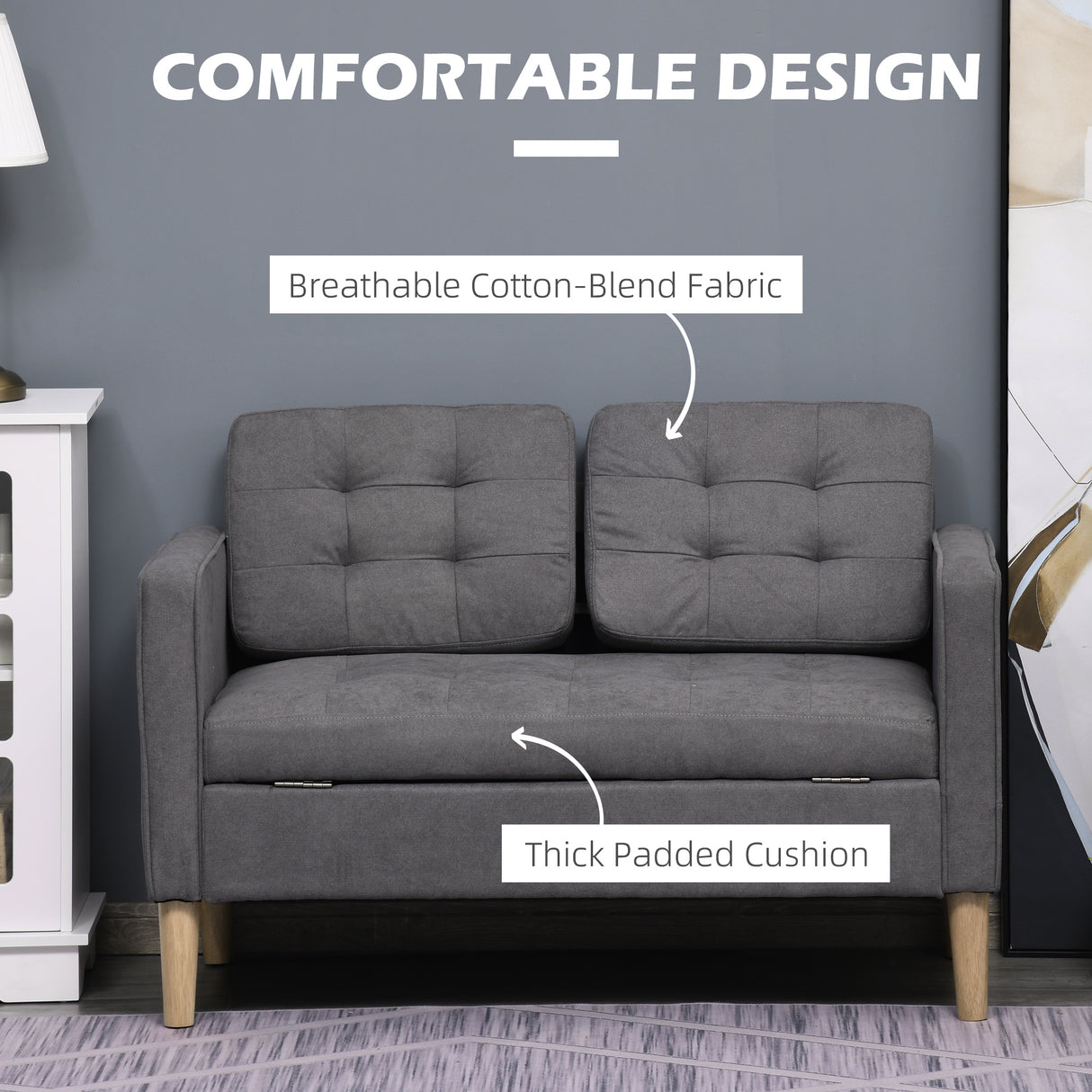 Fabric 2 Seater Sofa 117cm Wide With Rubberwood Legs - Velmora