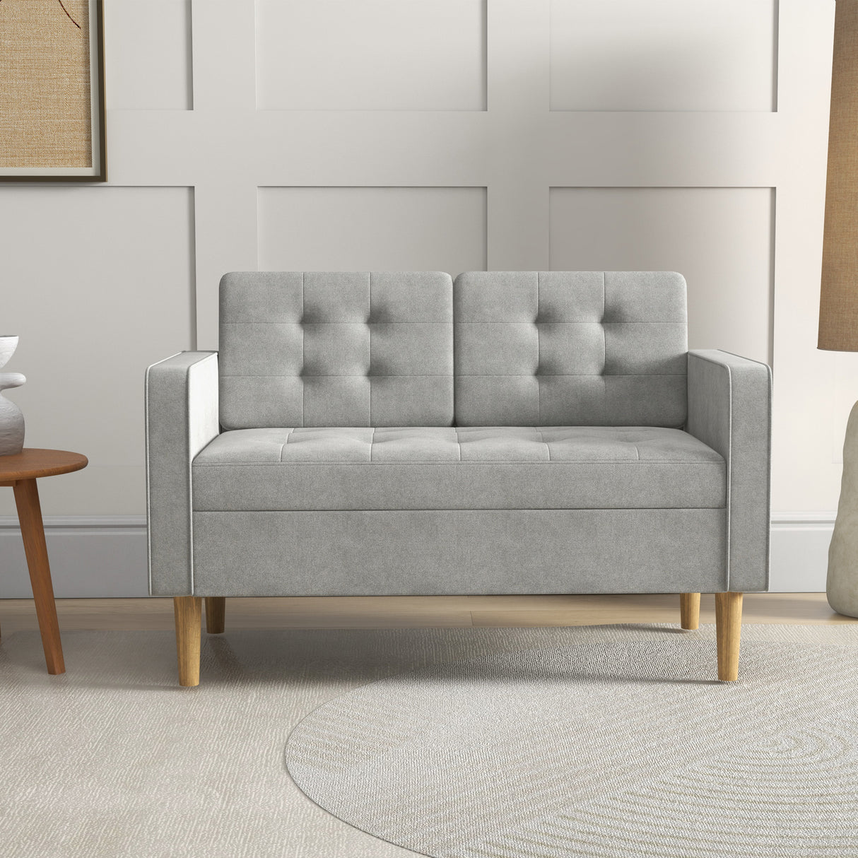 Fabric 2 Seater Sofa 117cm Wide With Rubberwood Legs - Velmora