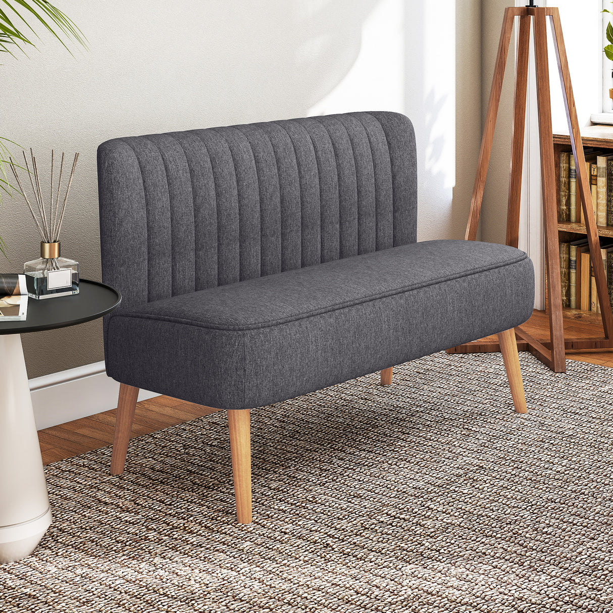 Fabric 2 Seater Sofa 117cm Wide With Wooden Legs - Velmora