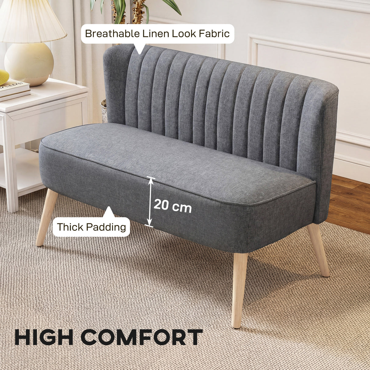 Fabric 2 Seater Sofa 117cm Wide With Wooden Legs - Velmora