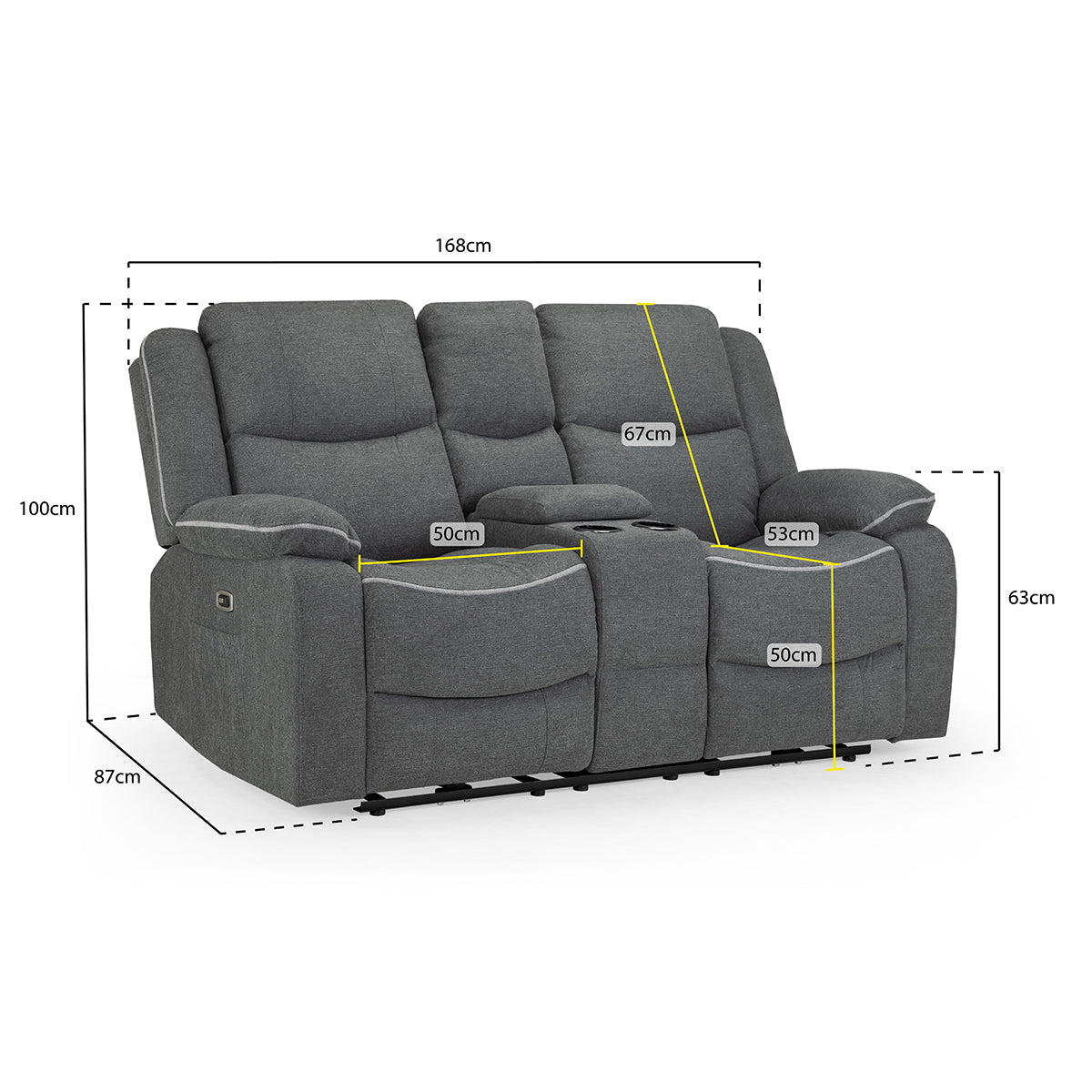 Fabric 2 Seater Sofa Electric Recliner - Harald