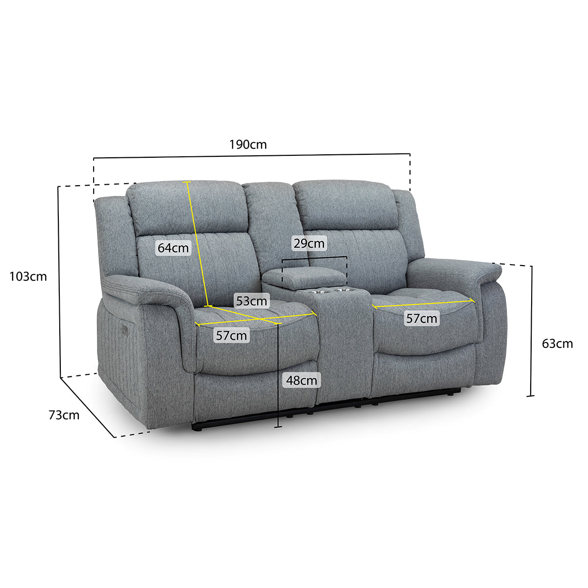 Fabric 2 Seater Sofa Electric Recliner - Linden