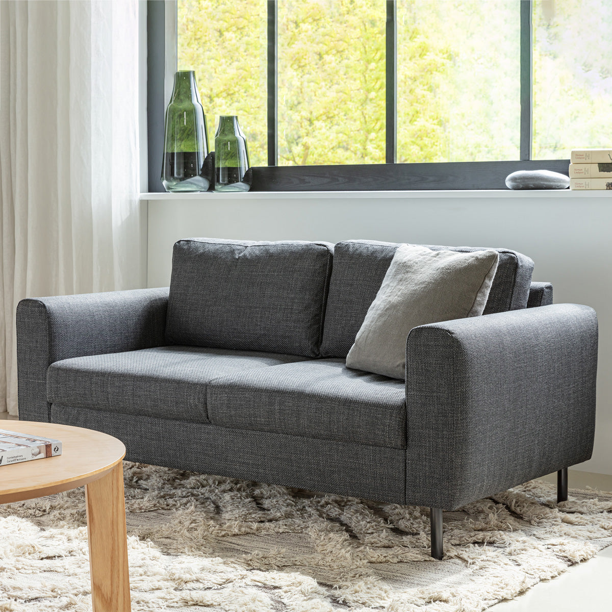 Fabric 2 Seater Sofa Set With Matt Black Steel Legs - Omaha